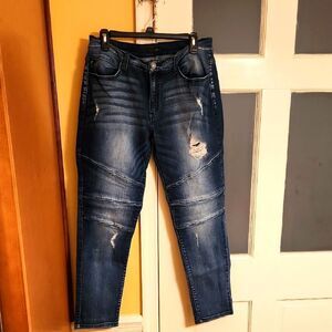 KanCan Women's Distressed Moto Ankle Skinny Jeans Dark Wash Size 31 US 12